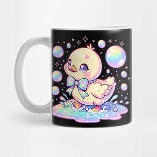 Kawaii Baby Duck Splashing in Puddles Cute Chibi Mug